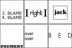 four different types of words in black and white, with the word jack on them