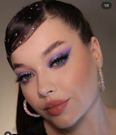 Makeup Party Night, Iridescent Makeup, Gem Makeup, Makeup Pictorial, Rhinestone Makeup, Pride Makeup, Magical Makeup, Purple Makeup, Ethereal Makeup