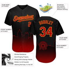 Custom Black Red-Gold 3D Atlanta City Edition Fade Fasion Authentic Baseball Jersey Customizable Black Baseball Jersey For Game Day, Black Baseball Jersey With Collar For Fans, Black Sublimation Baseball Collar Shirt For Sports Season, Black Sublimation Design For Baseball Fan Gear, Customizable Black Baseball Jersey For Sports Events, Customizable Black Baseball Jersey With Letter Print, Customizable Red Baseball Jersey For Fans, Red Baseball Jersey For Baseball Season, Black Sublimation Design With Baseball Collar For Baseball Season