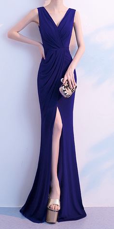 $69.90 - Stunning Dark Blue Navy Sleeveless Evening Maxi Dress Long For Elegant Ladies and classy women. This dress is bodycon tight fitted with thigh split side slit and v-neck Perfect for formal dinners, cocktail party, prom and evening. The fabric is THICK, SOFT and STRETCHABLE. It will FIT YOU well. We do not see through. Our online boutique offers FREE RETURNS, free size exchange and worldwide FREE SHIPPING. Cocktail Dress Dark Blue, Classy Evening Dress, Blue Gowns, Evening Maxi Dress, Maxi Dress Long, Blue Gown, Elegant Ladies, Elegant Dresses For Women, Maxi Dress Evening