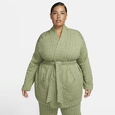 Nwt Nike Yoga Therma-Fit Luxe Jacquard Cardigan Belted Top - Womens 3x - Soft Green, Reversible Belted Cardigan - Large Pockets - Nice, Heavy Weight To The Fabric, Subtle Quilted Look - Front Wrap Belt With Both Patterns On It - Generous Cut For The Extra Room In The Body ** Offers Welcome And Bundles Encouraged! ** Budget Friendly, Shop Sustainably, Second Hand, Bargain, Sustainable, Reduce Waste, Affordable, Sustainable, Pockets, Collar, Long Sleeve, Athlete, Athletic, Weightlifting, Sports, R Deep Stretches, Plus Size Nike, Vintage Nike Windbreaker, Jacquard Top, Nike Yoga, Running Vest, Nike Zip Up, Nike Windbreaker, Belted Cardigan