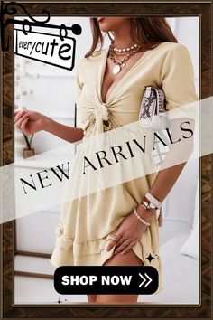 Women Sexy Dress Summer Fashion Deep V-neck Lace Up Short Sleeve Pink Ruffled Elastic Waist Mini Dresses for Women Casual Beige V-neck Mini Dress With Ruffles, Beige Ruffled V-neck Mini Dress, Dresses For Women Casual, Mini Dresses For Women, Color Pick, Neck Lace, Mini Dresses, Dress Summer, Deep V Neck