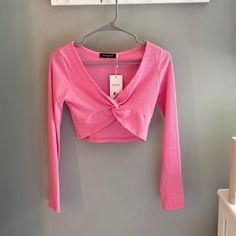 Pink Long Sleeve Crop Top. Never Worn Chic Spring Tops From Amazon, Chic Amazon Tops For Spring, Amazon V-neck Tops For Spring, Amazon V-neck Spring Tops, Pink Long Sleeve Crop Top, Amazon Tops, Beige Crop Tops, White Corset Top, Crop Long Sleeve