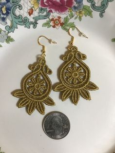 Lace Earrings Embroidered Earrings Dainty Earrings - Etsy Elegant Embroidered Earrings, Eagles Colors, Embroidered Earrings, Lace Earrings, Embroidered Towels, Earrings Dainty, Earring Crafts, Blue Springs, Dainty Earrings