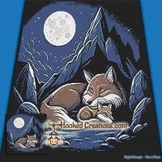 an image of a fox sleeping in the woods at night with full moon behind it