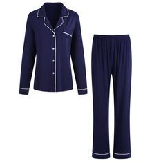 Womens Terno Pajama Set Soft PJ Long Sleeve Alwyn Home Color: Navy Blue, Size: XXL | Alwyn Home Andrina Womens Pajama Set Button Down Sleepwear Long Sleeve Nightwear Long Pants Pj Set S-XXL 34.0 H in Polyester in Navy Blue | 2XL | Wayfair Womens Pajama, Womens Pyjama Sets, Pyjama Set, Pj Sets, Pajamas Women, Long Pants, Nightwear, Pajama Set, Button Downs