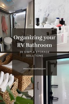 the bathroom is organized and ready to be used as a storage area for towels, toiletries