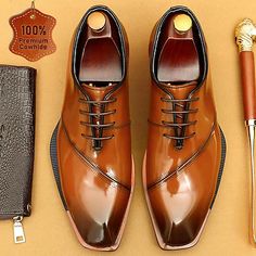 Elegant Men's Cognac Patent Leather Oxford Shoes with Lace-Up Detail - Perfect for Formal Occasions 2024 - $99.99 Shoes Print, Patent Leather Oxfords, Shoes Business, Shoes Formal, Vest Style, Oxford Dress Shoes, Wingtip Oxford, Leather Oxford Shoes, Elegant Man