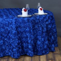 132inch Royal Blue Grandiose Rosette 3D Satin Round Tablecloth Rosette Tablecloth, Royal Blue Party, Blue Wedding Decorations, Satin Ribbon Roses, Wedding Tablecloths, Table Overlays, Royal Blue Wedding, Wedding Expenses, Tablecloth Sizes