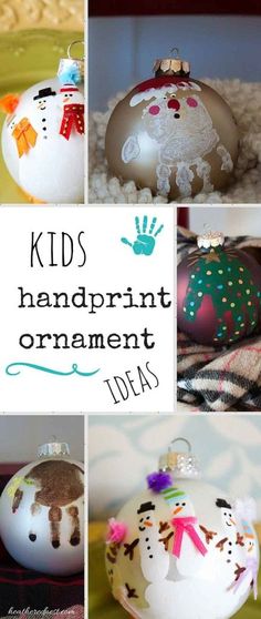 christmas ornaments with handprints on them and the words kids's handprint ornament