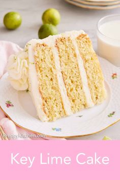 a slice of key lime cake on a plate