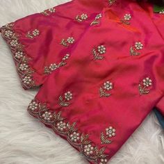 Dm@9640490158 Designer Emblished maggam work customised blouses Fabric: cottonsilk Dispatch: 4 days Price :1200unstitched 1750stitched Colours and sizes can be customised accordingly Self Colour Blouse Designs, Pink Aari Blouse, Blouse Patten, Simple Maggam Work Designs, Simple Maggam Work Blouses, Bride Blouses, Bindi Designs, Magam Work Designs