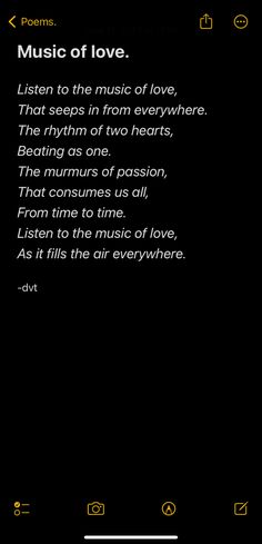 the poem is displayed on an iphone's screen, and it says music of love