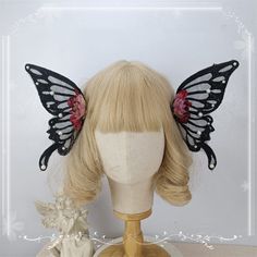 This price is for a pair of hairclips only. Black Party Hair Accessories With Ears, Cute Black Headband Hair Accessories, Butterfly White, Big Butterfly, Pink Lace, Hair Clips, White Black, White And Black, Floral Design