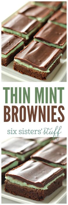 thin mint brownies with chocolate frosting on top