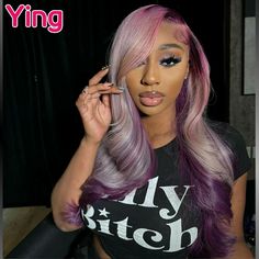 Ying Silver Purple Omber 200% Body Wave 13x6 Transparent Lace Front Wig 13x4 Lace Front Wig Peruvian Pink And Black Hair, Blue Ombre Hair, 13x4 Lace Front Wig, Hair Color Unique, Black Ponytail Hairstyles, Cute Box Braids Hairstyles, Lavender Hair, Human Wigs, Hot Hair Styles