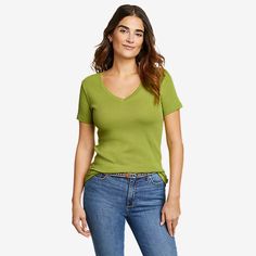 Women's Favorite Short-sleeve V-neck T-shirt | Eddie Bauer White Shirts Women, Plus Size Brands, Eddie Bauer Women, Fall Tee, Sheer Shirt, White Shirts, Eddie Bauer, Color Options, V Neck T Shirt