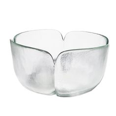 a clear glass bowl with two curved sections on the bottom and one in the middle