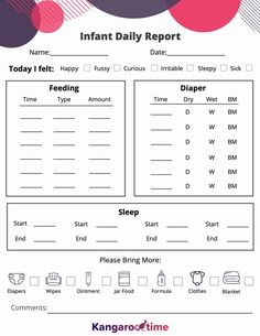 an infant's daily report is shown in this printable version for parents and children