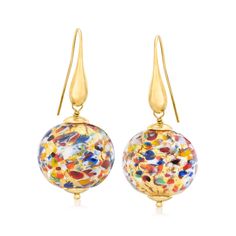 PRICES MAY VARY. ITALIAN MURANO GLASS AND 18KT GOLD OVER STERLING — Italian multicolored Murano glass bead drop earrings with 18kt gold over sterling. Round multicolored Murano glass beads. Polished finish. 1 1/2 in. hanging length, 5/8 in. wide. Earwire backings. Murano glass beads are unique and may vary. THE FINISHING TOUCH — With their unique design, these Murano glass bead drop earrings add a feminine accent to any style. Pair them with your casual or formal attire. MADE IN ITALY — Italian Multicolored Earrings, Murano Glass Earrings, Bead Drop Earrings, Twist Beads, Murano Glass Necklaces, Glass Bead Earrings, Murano Glass Jewelry, Luxury Earrings, Murano Glass Beads