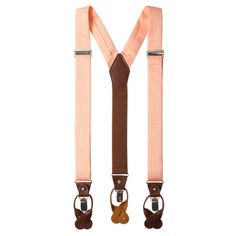 This is an elegant pair of high quality adjustable suspenders in polka dot design with a peach colored background. Made in a Y-back formation, the front straps are crafted from a high end microfiber. The dimensions are approximately 1.25 inches in width, with a comfortable adjustable standard 48 inches in length. The Y-back meets at a leather joiner patch in back, either black or brown; colors were chosen to complement the fabric color. The suspenders fasten to your trousers with a clip connecti Peach Colored Background, Colored Background, Budget Fashion, Polka Dot Design, Dot Design, Polished Look, Suspenders, Leather Trims, Fabric Color