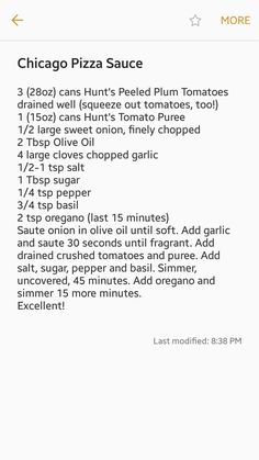 the chicago pizza sauce recipe is shown in this screenshote screen shot, and it's not very easy to read