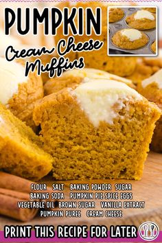 pumpkin cream cheese muffins recipe for later