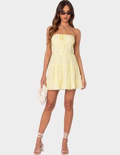 EDIKTED Liora Lacey Cotton Mini Dress - YELLOW | Tillys