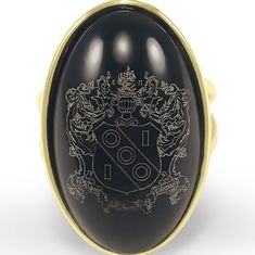 The ultimate statement ring. Show off your regal style with our stunning Alpha Gamma Delta Duchess ring! Named Duchess for its beauty and elegance. Created exclusively by us, this is a one of a kind sorority ring. The ring is made with 14k gold plated brass and polished black onyx. The stone is laser inscribed with ΑΓΔ Sorority Crest for a special personal touch. The perfect gift for any occasion! Please select ring size (5 6 7 8 9) from the drop-down box . * Officially Licensed Product - passed Alpha Gamma Delta Jewelry, Silver Infinity Ring, Alpha Gamma Delta, Infinity Ring, Online Gifts, Sorority, Statement Ring, Black Onyx, Statement Rings