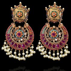 Elegant Jeweled Chandbali Pearl Earrings, Fusion Style Chandelier Earrings With Pearl Drop For Celebration, Fusion Style Pearl Drop Chandelier Earrings For Celebration, Festive Jeweled Chandbali Pearl Earrings, Elegant Jeweled Jhumkas For Diwali, Elegant Jeweled Chandbalis For Diwali, Elegant Multicolor Jhumkas For Celebration, Jeweled Pearl Earrings For Wedding And Festivals, Jeweled Pearl Earrings For Wedding