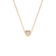 Design Details Sculpted and contoured around a heart-shaped stone, our 18k Gold Beveled Bezel Diamond Heart Necklace was designed to bring a delicate and romantic statement to your jewelry wardrobe. Specifications Approximately 0.25ctw Heart TrueGem Lab Grown Diamonds(D-F color, VS1-2 clarity) 18k Recycled Gold High Polish or Matte polishing finish Optional Black Rhodium finish If you are interested in Platinum or supporting 18k Eco Fairmined Gold in our Lifestyle Pieces, contact our design team 14k Gold Heart Necklace With Gemstone, Elegant Gemstone Heart Necklace For Anniversary, Heart-shaped Bezel Set Jewelry For Valentine's Day, Heart Pendant Necklace With Bezel Setting, Elegant Heart Shaped Solitaire Necklace, Heart-shaped Jewelry With Bezel Setting For Valentine's Day, Elegant Gold Diamond Heart Cut Necklace, Elegant Gold Heart Cut Diamond Necklace, Elegant Heart Necklace With Gemstone For Wedding