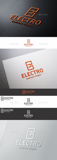 the logo for electric company is shown in three different colors and font styles, including orange