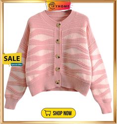 Women's Cardigan Sweater Jumper Waffle Knit Hollow Out Button Striped Crew Neck Casual Daily Weekend Winter Fall Green Pink One-size Spring Acrylic Sweater With Button Closure, Spring Acrylic Cardigan With Button Closure, Spring Acrylic Sweater With Buttons, Pink Ribbed Winter Cardigan, Korean Fashion Sweater, Semi Casual Outfit, Lazy Sweater, Winter Korean Fashion, Fall Green