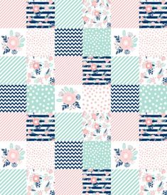 a patchwork pattern with flowers and stripes