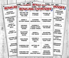 two bowling games with the words bowling chaos and bowling rules in red, white and blue