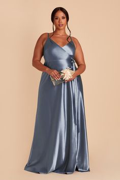 Cindy Shiny Satin Dress - French Blue French Blue Bridesmaid Dress, Sea Glass Bridesmaid, Cindy Dress, Satin Gowns, Satin Wrap Dress, Birdy Grey, Plus Size Bridesmaid, Green Bridesmaid, Green Bridesmaid Dresses