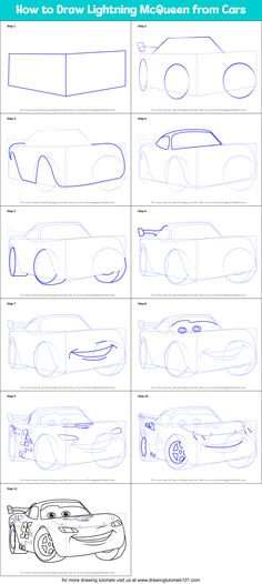 how to draw a cartoon car from the movie cars with easy step by step instructions