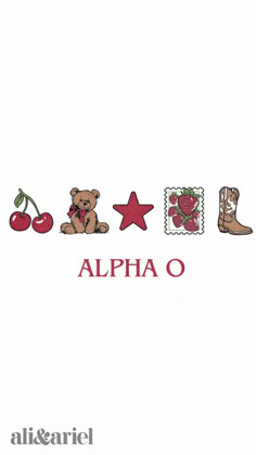 an image of the word alphabet with teddy bears and cherries on it's side