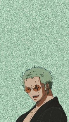 an anime character with green hair and sunglasses