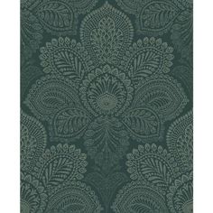 a green and grey wallpaper with an intricate design on the front, in shades of blue