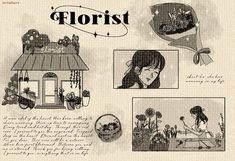 an advertisement for florist with pictures of women in the house and flowers on the roof