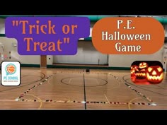 a basketball court with halloween decorations on it