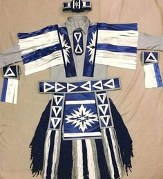 a costume made out of blue and white material