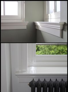 three different views of a window and radiator