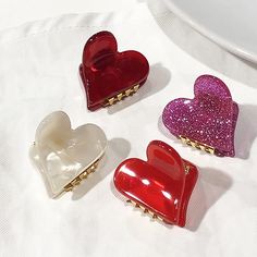 2pcs/pack Mini Heart Hair Claws -Size: 2.5cm -Color: as pictured -Package: 2pcs/pack -Materials: Metal, Acetate sheet Welcome to RISEBoutiqueSupplies! I have all kinds of unique hairpins, you will always find your favorite style in my shop! They come in a variety of styles and always fit your style. If you like my products, please favorite my shop. If you have any questions, please feel free to contact me. Please enjoying your shopping in RISEBoutiqueSupplies and have a good day!! :) ♥About Ship Heart Hair Clips, Small Hair Claw, Claw Clip Hair, Hair Clamp, Leopard Print Hair, Tortoise Hair, Women Hair Accessories, Banana Clip, Hair Clamps