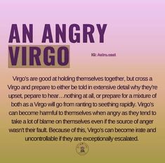 an angry virgo poem is shown in purple and yellow colors with the words,