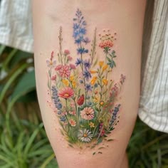 Vibrant Wildflower Tattoo Design Pack Vine Tattoo Designs For Women, Prairie Tattoo Ideas, Wild Flower Tattoo Designs, Wildflower Bouquet Tattoo, Wildflower Tattoo Design, Sunflowers And Wildflowers, Wildflower Tattoos, Wildflowers Tattoo, Garden Tattoos