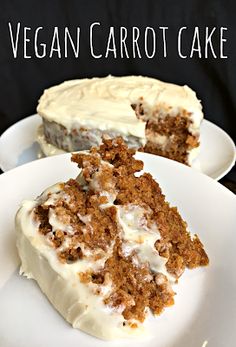 a slice of vegan carrot cake on a white plate