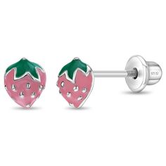 Make your little girl smile with these fun and adorable strawberry earrings! Entirely made of 925 sterling silver and hand-painted with enamel colors. These strawberry earrings are perfect for little girls' daily use. These cute earrings are hypoallergenic and suitable for children with sensitive ears. They feature threaded posts and a safety back system to ensure your child's earrings stay comfortably in place. Gift box included for easy gift giving! Toddler Earrings, Teen Necklaces, Teen Earrings, Strawberry Earrings, Strawberry Baby, Baby Necklace, Teen Jewelry, Girl Smile, Baby Earrings