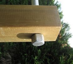 a close up of a bird feeder with trees in the background